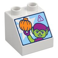 Duplo Brick 2 x 2 Slope 45° with Screen, Green Goblin Print (White)