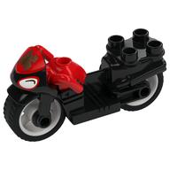 Duplo Motorcycle with Rubber Wheels, Headlights and Golden Spider-Man Logo Print (Black)