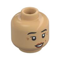 Minifig Head Dwarf Cleric, Black Eyebrows, Crows Feet, Peach Lips, Raised Eyebrow, Smile / Stern, Angry (Warm Tan)