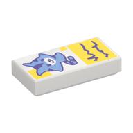 Tile 1 x 2 with Sand Blue Kitten, Dark Purple Notes on yellow Background Print (White)