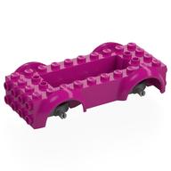Vehicle Base 4 x 10 x 2 1/2 with Mudguards, Wheel Pins and 6 x 2 Centre Recess with 3 Holes, Light Bluish Gray Wheel Holders (Magenta)