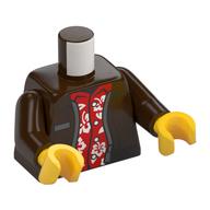 Torso, Jacket, Name Tag, Red Shirt with White Flowers Print, Dark Brown Arms, Yellow Hands (Dark Brown)