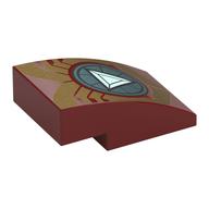 Brick Curved 3 x 2 No Studs with Gold Armor, Triangle Arc Reactor Print (Dark Red)