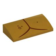 Brick Curved 2 x 4 x 2/3 No Studs with Dark Red Lines, Dots (C-3PO plating) Print (Pearl Gold)