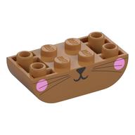 Brick Curved Inverted 2 x 4 Double, Animal Face, Bright Pink Cheeks Print (Medium Nougat)