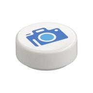 Tile Round 1 x 1 with Blue Camera Print (White)