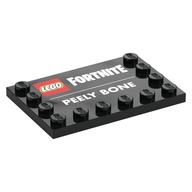 Plate Special 4 x 6, Studs on 3 Edges with 'LEGO FORTNITE PEELY BONE' Print (Black)