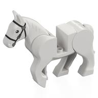 Animal, Horse, Movable Legs with Black Eyes, White Pupils and Single Buckle Black Bridle Print (White)