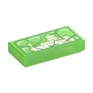 Tile 1 x 2 with Green Broken Glass Panel, Madrigal House Print (Opal Trans-Bright Green)