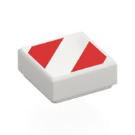 Tile 1 x 1 with Red Danger Stripes Print (White)