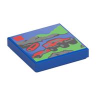 Tile 2 x 2 with LEGO Set Box Print (Blue)