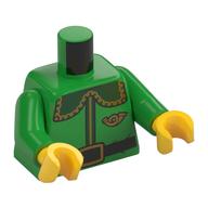 Torso, Jacket with Large Rounded Dark Green Collar, Gold trim, Post Office Horn, Black Belt Print Bright Green Arms, Yellow Hands (Bright Green)