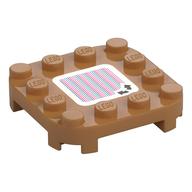 Plate Round Corners 4 x 4 x 2/3 Circle with Reduced Knobs, Two Arrows at Right Angles and Barcode Print (Sticker) (Medium Nougat)