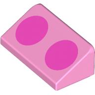 Brick Sloped 30° 1 x 2 x 2/3 with 2 Dark Pink Circles Print (Bright Pink)
