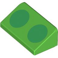 Brick Sloped 30° 1 x 2 x 2/3 with 2 Green Circles Print (Bright Green)