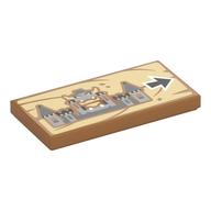 Tile 2 x 4 with Bowser's Castle, Black Arrow on Wooden Board Print (Medium Nougat)