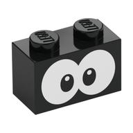 Brick 1 x 2 with White Eyes Print (Black)
