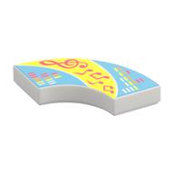Tile 2 x 2 Curved, Macaroni with Bright Light Yellow/Medium Azure Swirl, Coral Music Notes, Sound Bars Print (White)