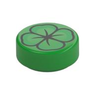 Tile Round 1 x 1 with Four Leaf Clover Print (Bright Green)