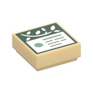 Tile 1 x 1 with Dark Green Sign, White Leaves Print (Tan)