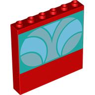 Panel 1 x 6 x 5 with Silver, Bright Light Blue Shapes on Dark Turquoise Background Print (Red)