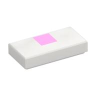 Tile 1 x 2 with Bright Pink Square Print (White)