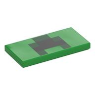 Tile 2 x 4 with Pixel Squares (Creeper Mouth) Print (Bright Green)