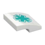 Brick Curved 2 x 2 x 2/3 with Dark Turquoise Star of Life Print (White)