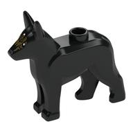Animal, Dog, Alsatian / German Shepherd (Police Dog) with White Eyes, Silver Nose, Gold Decorations on Face Print (Black)