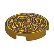 Tile Round 2 x 2 with Dark Orange/Gold Decorations (Coin) Print (Pearl Gold)