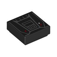 Tile 1 x 1 with dark Bluish Grey Control Panel, Red Lights Print (Black)