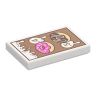Tile 2 x 3 with Nougat Sign, White Cream, Dark Pink / Dark Brown Donuts Print (White)