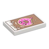 Tile 2 x 3 with Nougat Sign, White Cream, Dark Pink Donut Print (White)