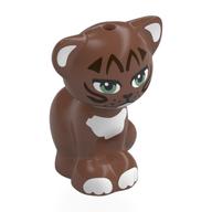Animal, Cat, Sitting with Dark Brown Stripes, White Chest, Ears Print (Medium Brown)