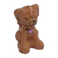 Animal, Dog, Small Sitting Dark Brown Fur Over Eyes, Bright Pink Collar Print (Sienna Brown)
