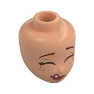 Minidoll Head, Reddish Brown Eyebrows, Closed Eyes, Freckles, Tongue Sticking out of Corner (Nougat)