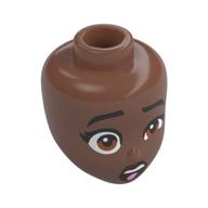 Minidoll Head, Black Eyebrows, Brown Eyes, Dark Red Lips, Open Mouth Disgusted, Tongue Sticking Out (Medium Brown)