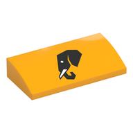 Brick Curved 2 x 4 x 2/3 No Studs with Black Elephant Head Print (Bright Light Orange)