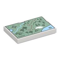 Tile 2 x 3 with Map, Sand Green Ground, Dark Green Markings, Dark Red Trail Print (White)