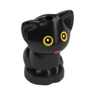 Animal, Cat, Kitten Sitting with Yellow Eyes, Dark Pink Tongue Print (Black)
