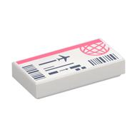 Tile 1 x 2 with Coral and Dark Blue Plane Ticket Print (White)