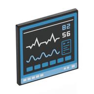 Road Sign Clip-on 2 x 2 Square with Medical Monitor, Graphs, Dark Azure Border Print (Black)