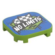 Tile Round Corners 4 x 4 x 2/3 with White 'NO LIMITS' on Black Field, Racing Flags Print (Lime)