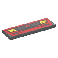 Tile 2 x 6 with Fire Truck Front Bumper, Headlights, Red Flame on Shield, Radiator Print (Dark Bluish Gray)