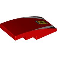 Brick Curved 4 x 2 No Studs with Ferrari Logo, White/Black Stripes Print (Red)