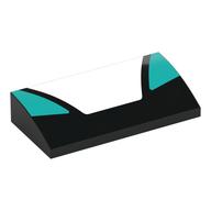 Brick Curved 2 x 4 x 2/3 No Studs with White Trapezoid, Dark Turquoise Triangles Print (Black)