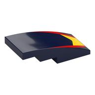 Brick Curved 4 x 2 No Studs with Yellow/Red/Black Shapes (Red Bull) Print (Dark Blue)