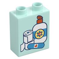 Duplo Brick 1 x 2 x 2 with Bandages, Bottle Print (Light Aqua)