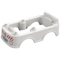 Duplo Car Body, Camper 6 x 10 x 2 with Dark Blue Grill, Orange Warning Stripes, Star of Life Print (White)