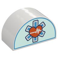 Duplo Brick 2 x 4 x 2 Curved Top with Heart, White Heartbeat Graph, Star Of Life Print (White)